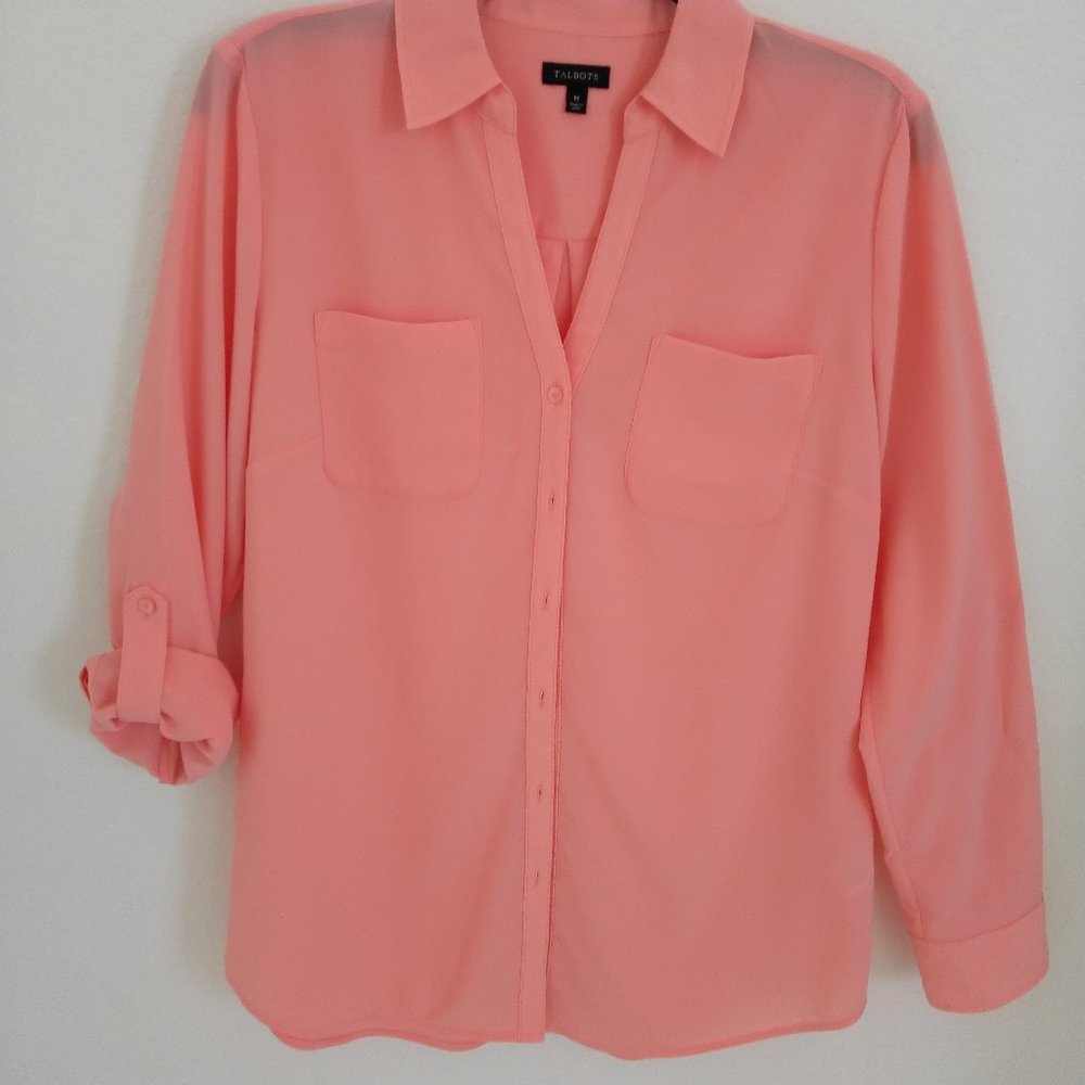 Talbots woman's coral colored long sleeve blouse